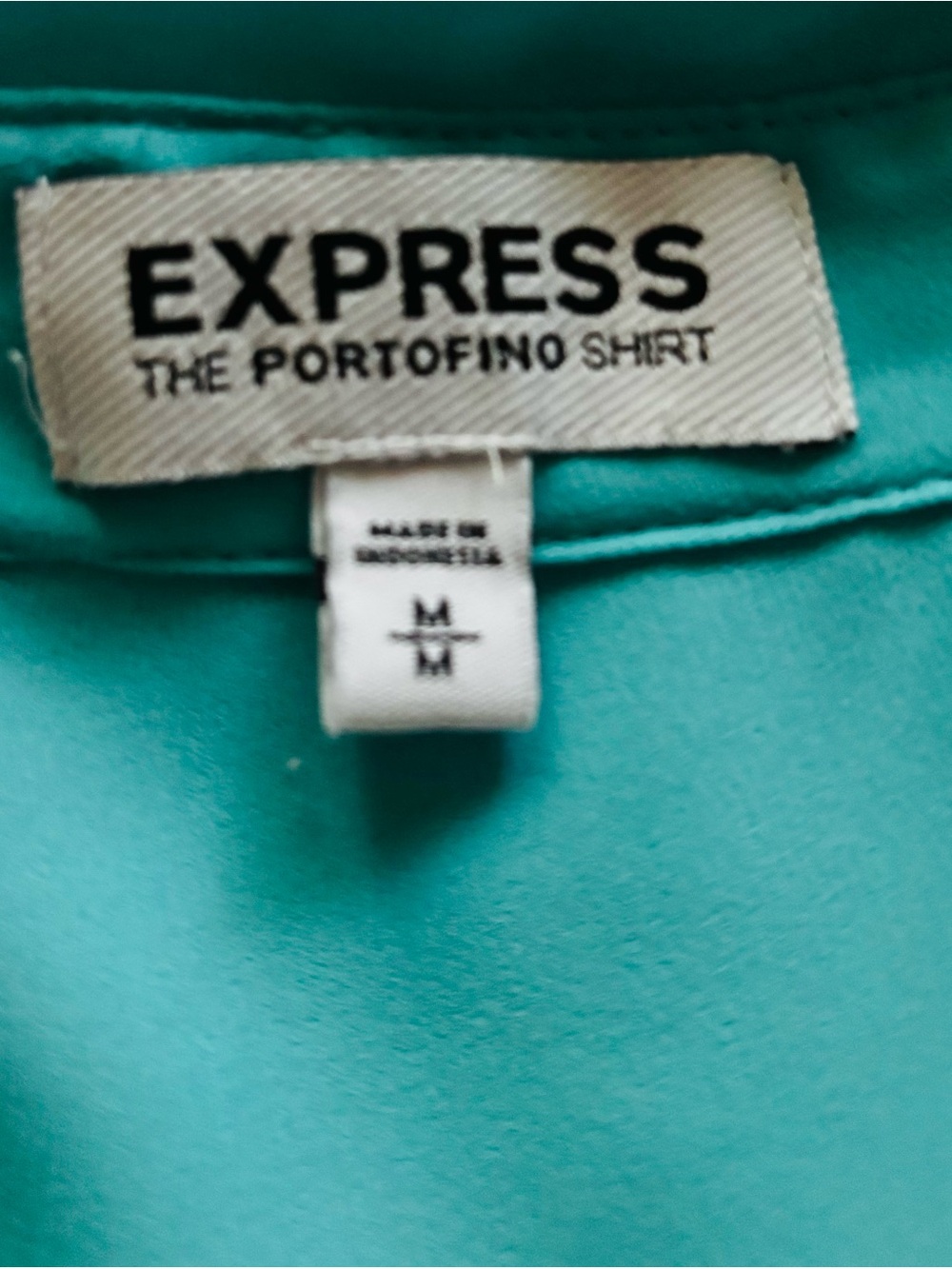 Express The Portofino Sz Medium Shirt Roll Tab Long Sleeve Blue Pockets Collar - Picture 3 of 5